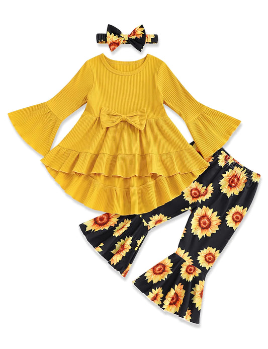 FoWear Toddler Girl Clothes Baby Girl Clothes Ruffle Tops Sunflower Pants Toddler Girl Winter Outfits Girls Clothes Size 6 - Live to Shop