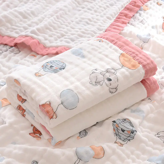 Fluffy Muslin Cotton Baby Blankets with Kids Print - Live to Shop