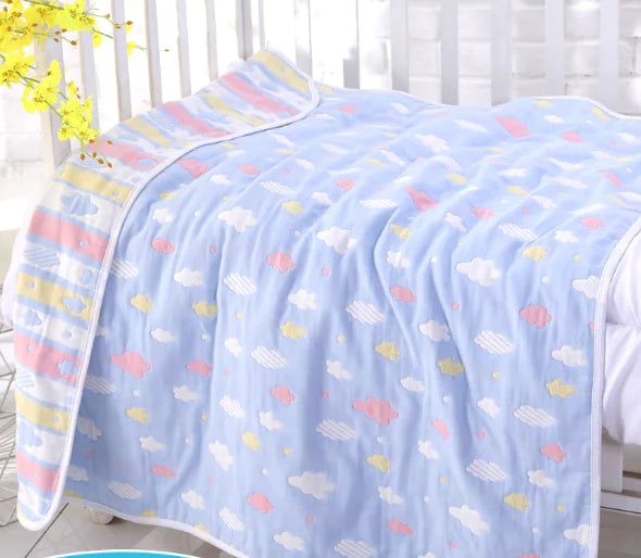 Pure Cotton 6-Layer Baby Bath Towel Blanket, 110cm - Live to Shop