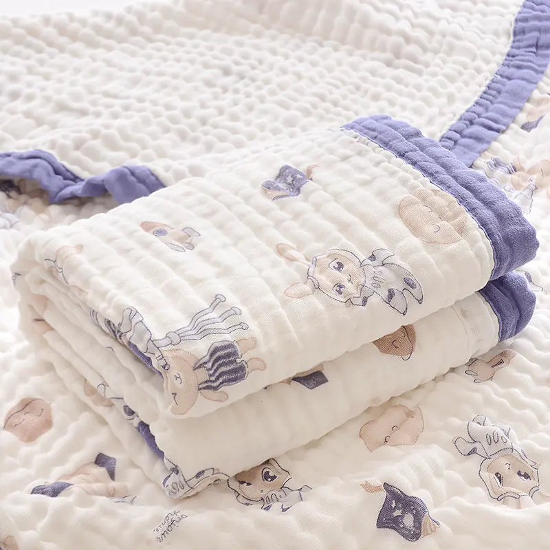 Fluffy Muslin Cotton Baby Blankets with Kids Print - Live to Shop