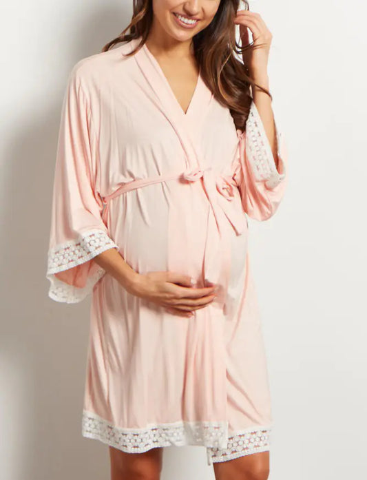 Maternity Lace Trim Pajamas with Nursing Nightgown - Live to Shop