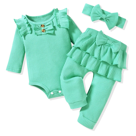 Aalizzwell Infant Baby Girls Clothes Ribbed Long Sleeve Fall Winter Outfit 12-18 Months Fluorescent Green