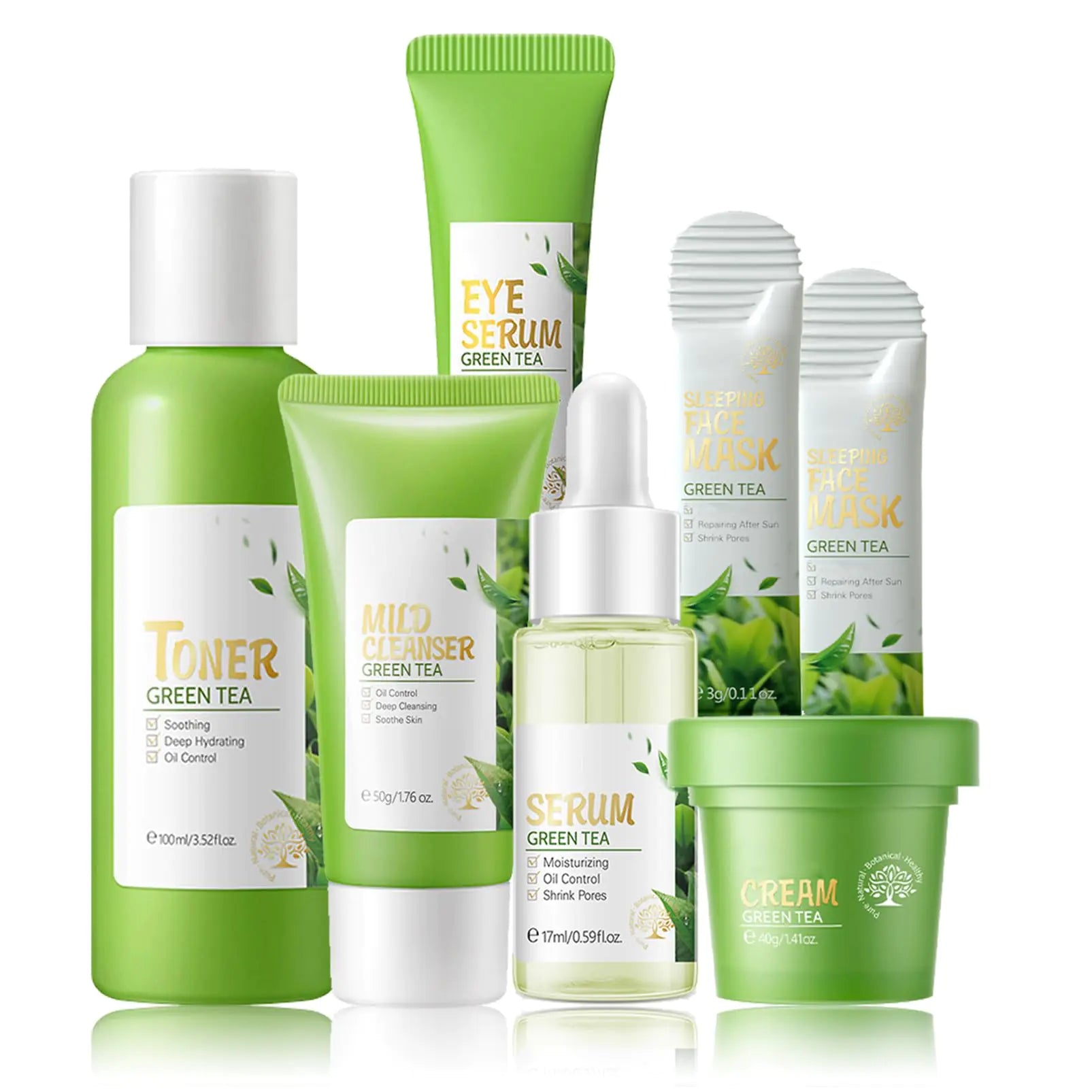 Skin Care Products Set Green Tea Skin Care Sets Women Gift SetsSkin Care Routine Kit with Toner Serum Face Cream Eye Cream Cleanser Sleep MaskKorean Beauty Products (SetD) - Live to Shop