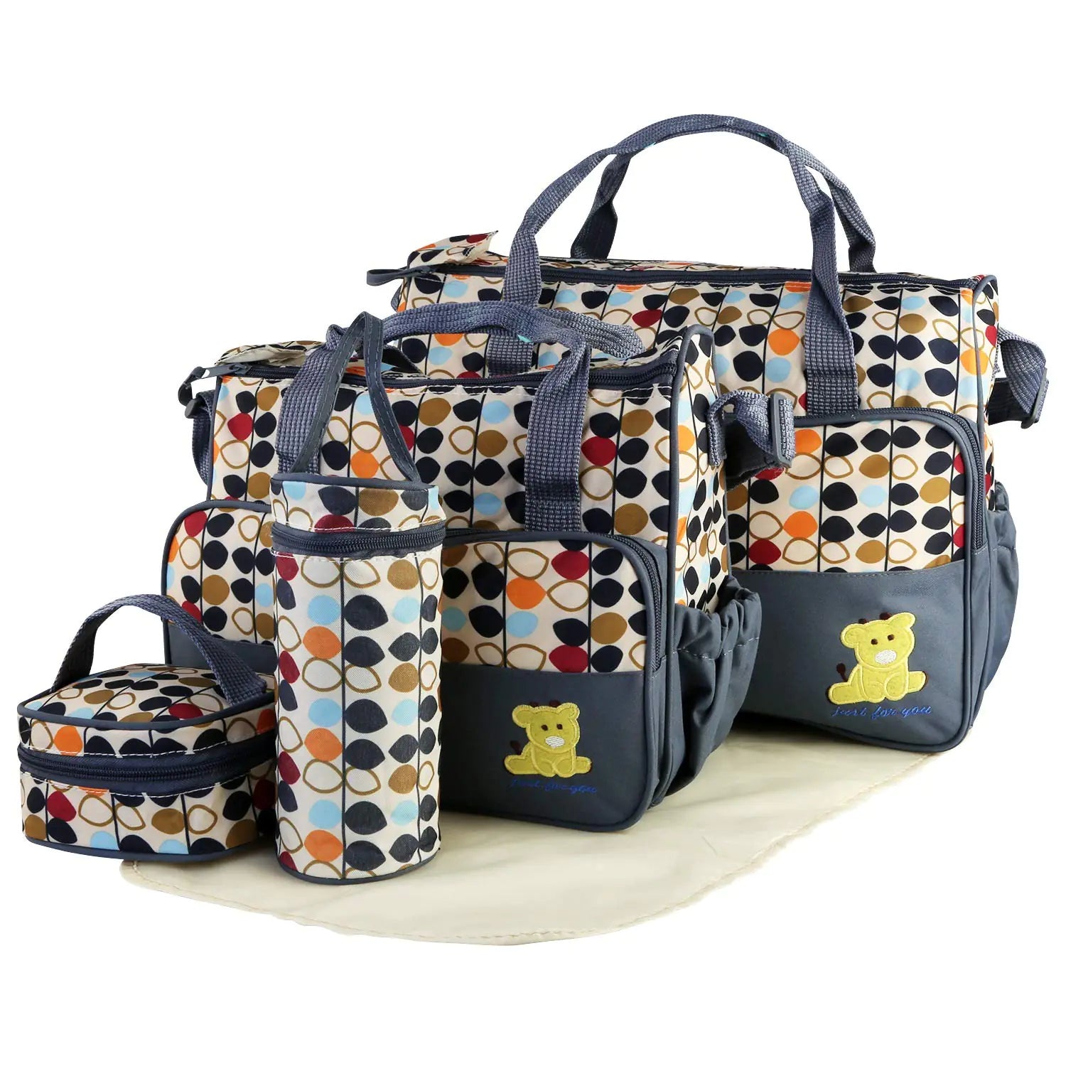 iMounTEK Diaper Bags Tote5Pcs baby diaper Convertible Baby Bags with Changing Pad & Insulated Pockets for Mom Multifunction Mommy bag Large Storage for Baby Nappy/Clothes - Live to Shop