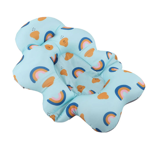 Baby Bath Seat Baby Bathtub Support Mat Universal Floating Baby Bath Support Seat Foldable Baby Bath Cushion Soft Comfortable Baby Bathtub Support Pad for Baby Shower (Blue Rainbow) - Live to Shop