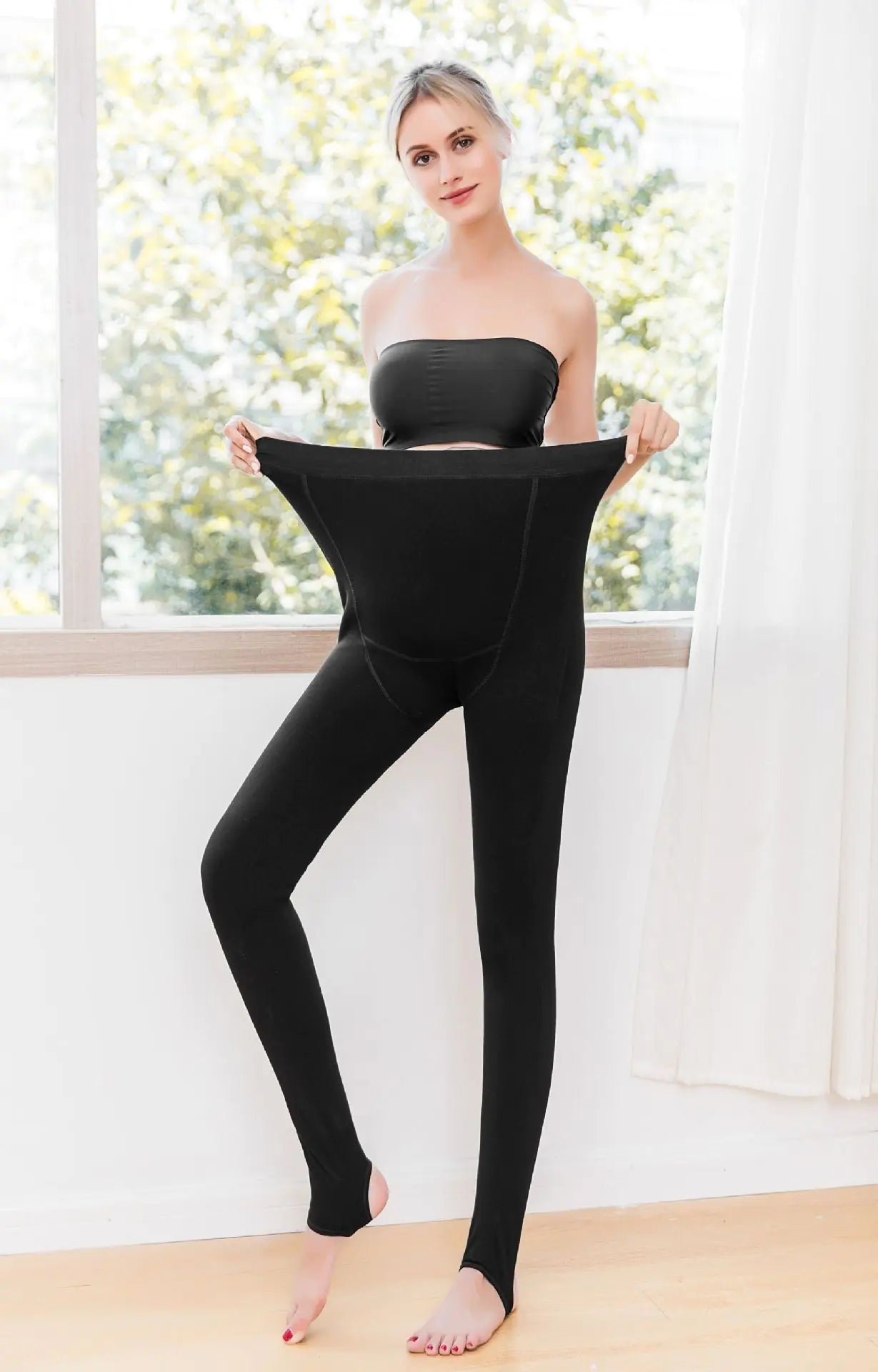 Women's Black Maternity Pants with Warm Support - Live to Shop