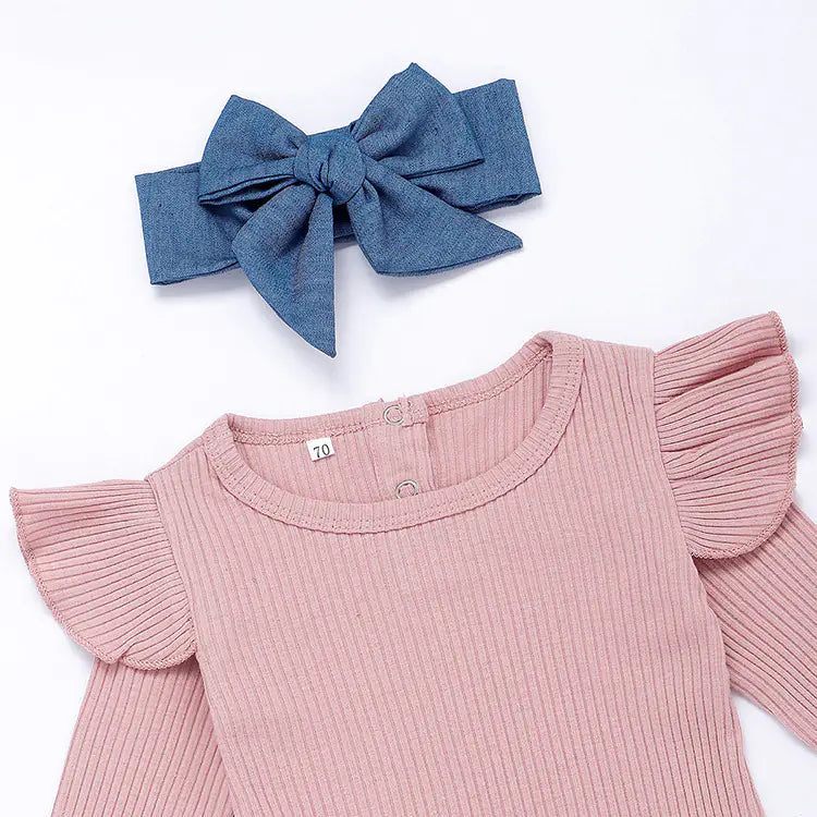 New Baby Long Sleeve Triangle Bodysuit Set - Live to Shop