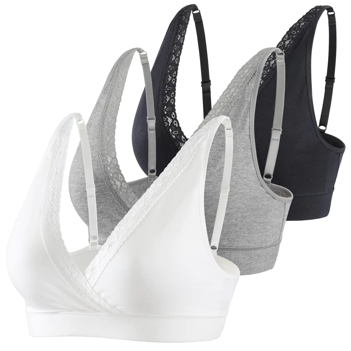 COLOMI Maternity Nursing Bra Wirefree Cotton Breastfeeding Bra for Sleep Lace Maternity Bralette (M Black+Grey+White) - Live to Shop