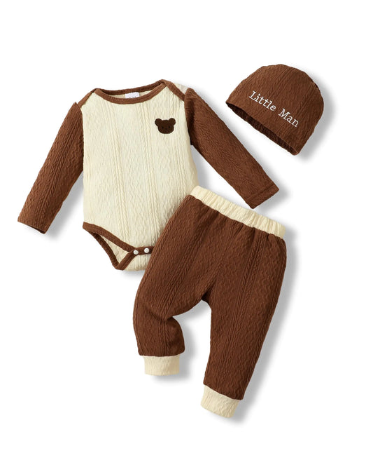 XUANHAO 18 Months Boy Clothes Baby Clothes Boy Winter 1 Year Old Boy Clothes Cute Ribbed Little Man Romper Brown Pants Set Hat Baby Boy Clothes 12-18 Months - Live to Shop