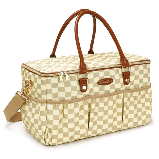 DOKUS & CO Baby Diaper Bag Tote - Trendy Water-Resistant Diaper Tote Bag for Essentials Like Diapers Wipes Clothes - Stylish Large Travel Diaper Organizer with zipper for Newborn Boys & Girls - Tan