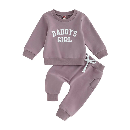 CHAUKAREAUL Toddler Boy Clothes Mama Boy Baby Clothes Long Sleeve Crewneck Sweatshirt Casual Pants Spring Fall Outfit (Purple-Daddy Girl 0-6 Months) - Live to Shop