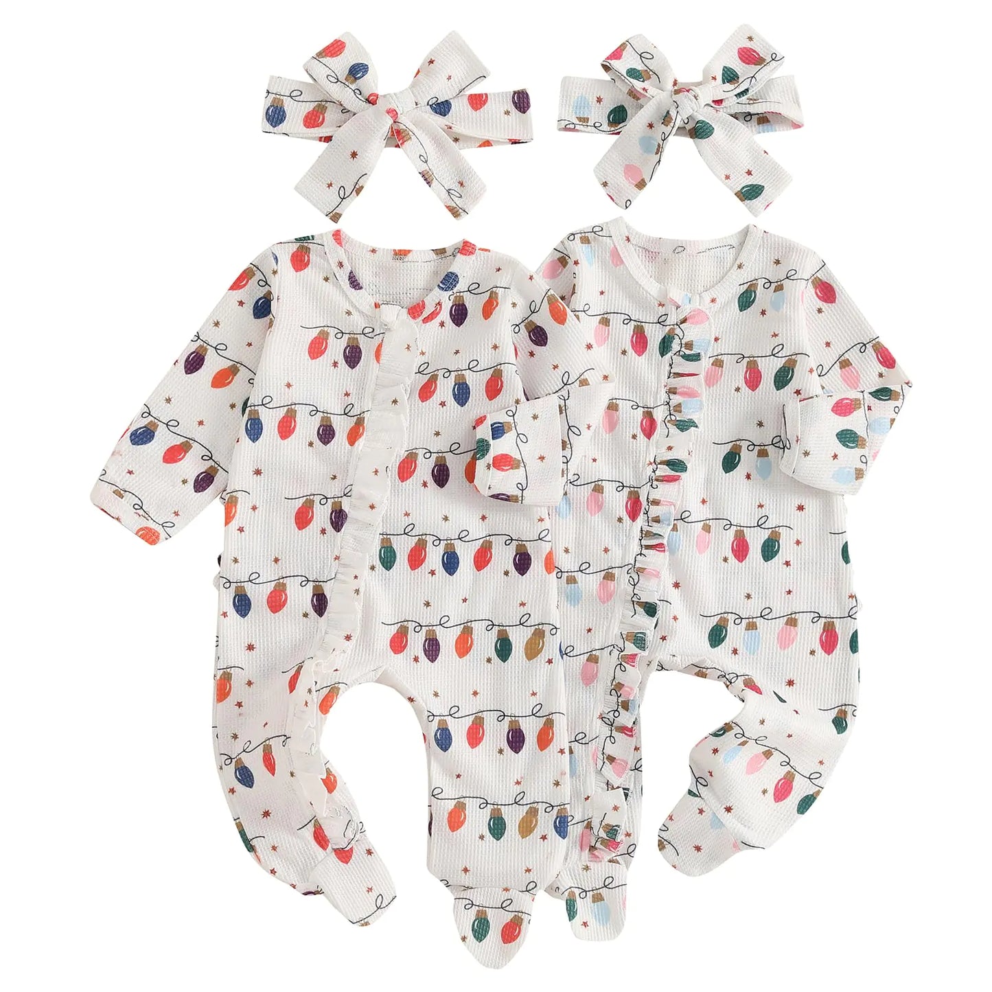 Baby Girl Footies Newborn Zipper Sleeper 2 Pack Ruffle Pajamas Romper Coming Home Outfit (Light&FestivalNewborn)