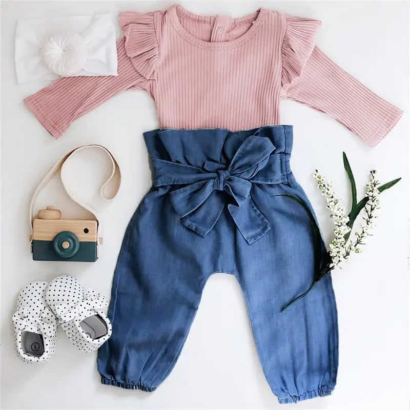 New Baby Long Sleeve Triangle Bodysuit Set - Live to Shop