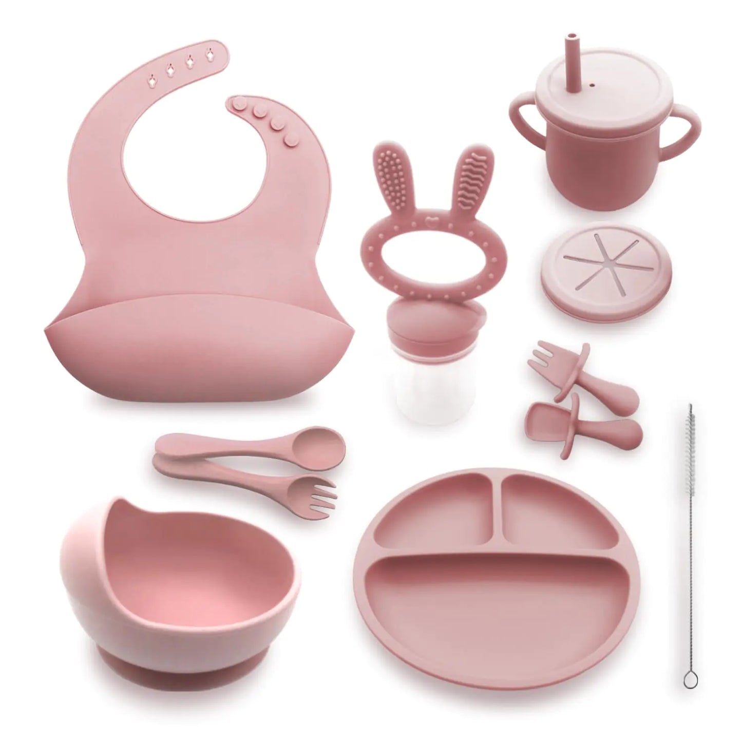 Generic Silicone Baby Feeding Set Baby Plates and Bowls Set Suction Plates for Baby Baby Feeding Essentials Baby Led Weaning Supplies Baby Plates with Suction Baby Utensils (Rose Pink) Regular - Live to Shop