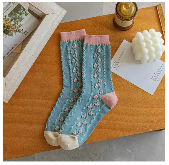 Retro Tulip Floral Cotton Socks - Live to Shop