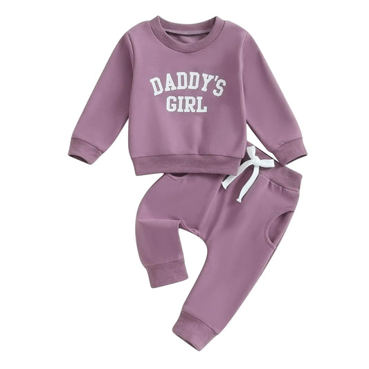 Toddler Baby Girl Clothes Letter Print Crewneck Sweatshirt Sweatpants Fall Winter Sweatsuit Set Outfit (Daddys Girls Purple A 2-3 Years)