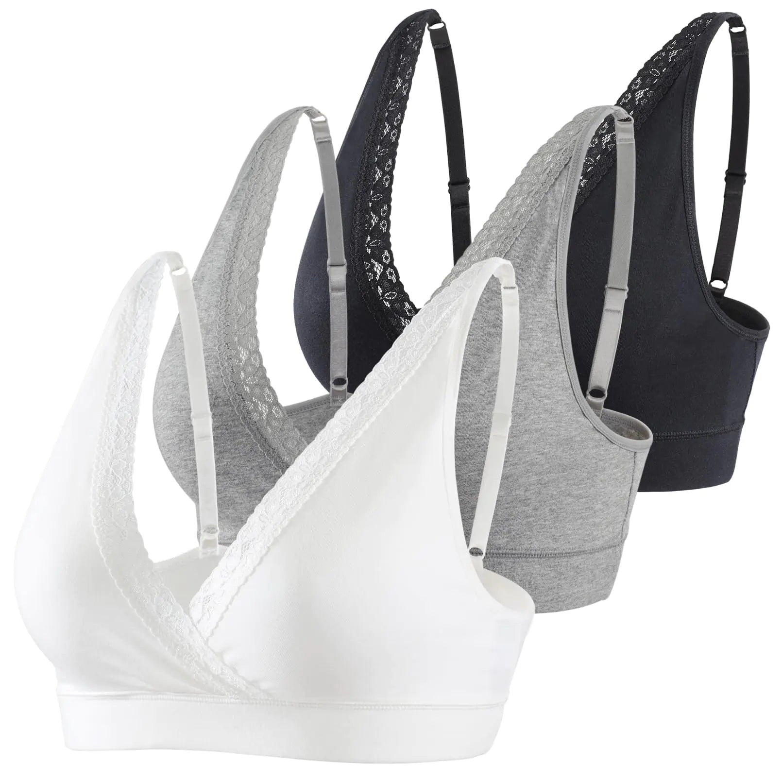 COLOMI Maternity Nursing Bra Wirefree Cotton Breastfeeding Bra for Sleep Lace Maternity Bralette (M Black+Grey+White) - Live to Shop