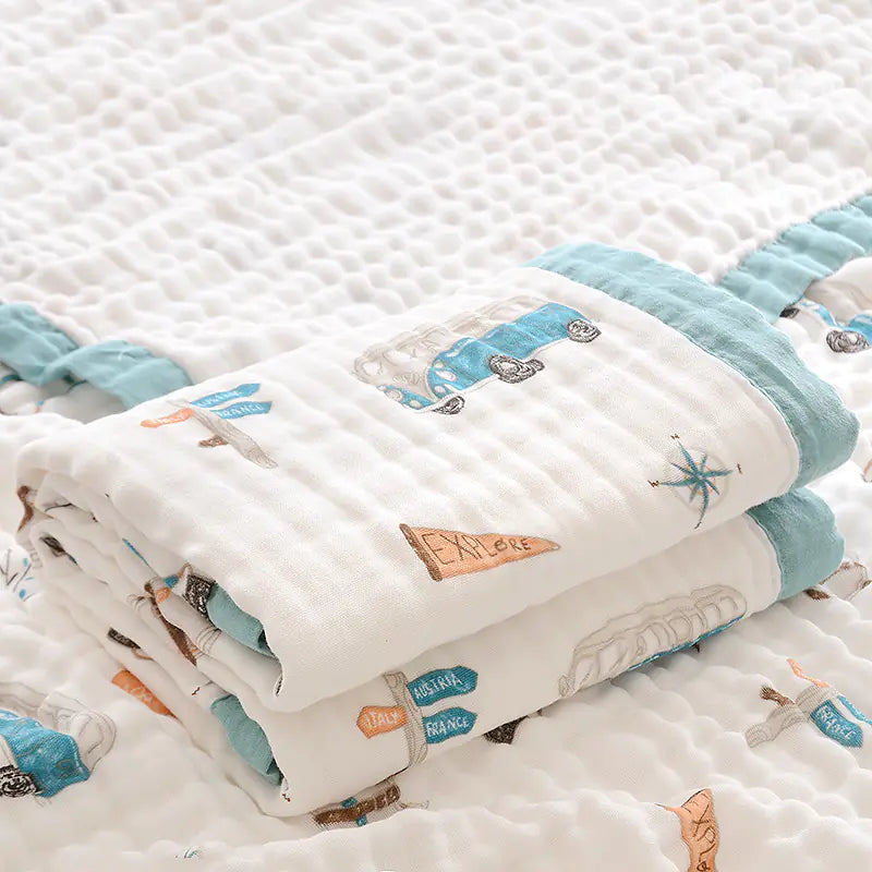 Fluffy Muslin Cotton Baby Blankets with Kids Print - Live to Shop
