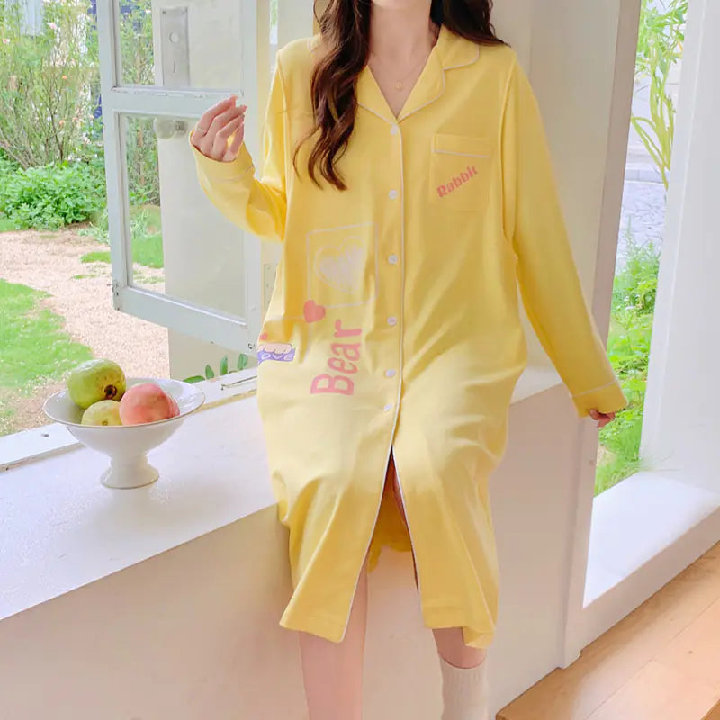 Cotton Maternity Nightgown for Nursing, Long Sleeve - Live to Shop