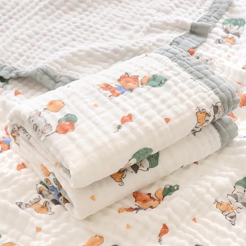 Fluffy Muslin Cotton Baby Blankets with Kids Print - Live to Shop