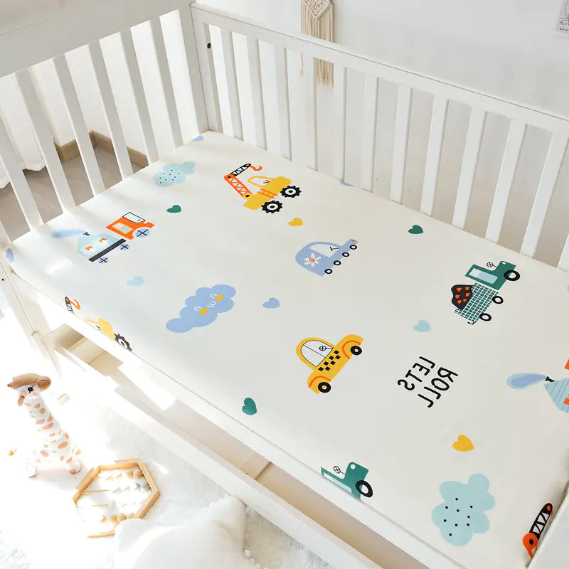 Cotton Infant Muslin Crib Mattress Cover with Print - Live to Shop