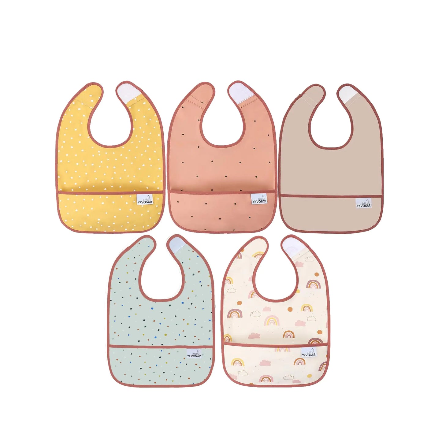 YKVOSAR Baby Bibs for Eating Waterproof Baby Bibs Baby Feeding Bibs 5 Packs Washable Baby Food Bibs 6-24 Months(Yellow white dots )