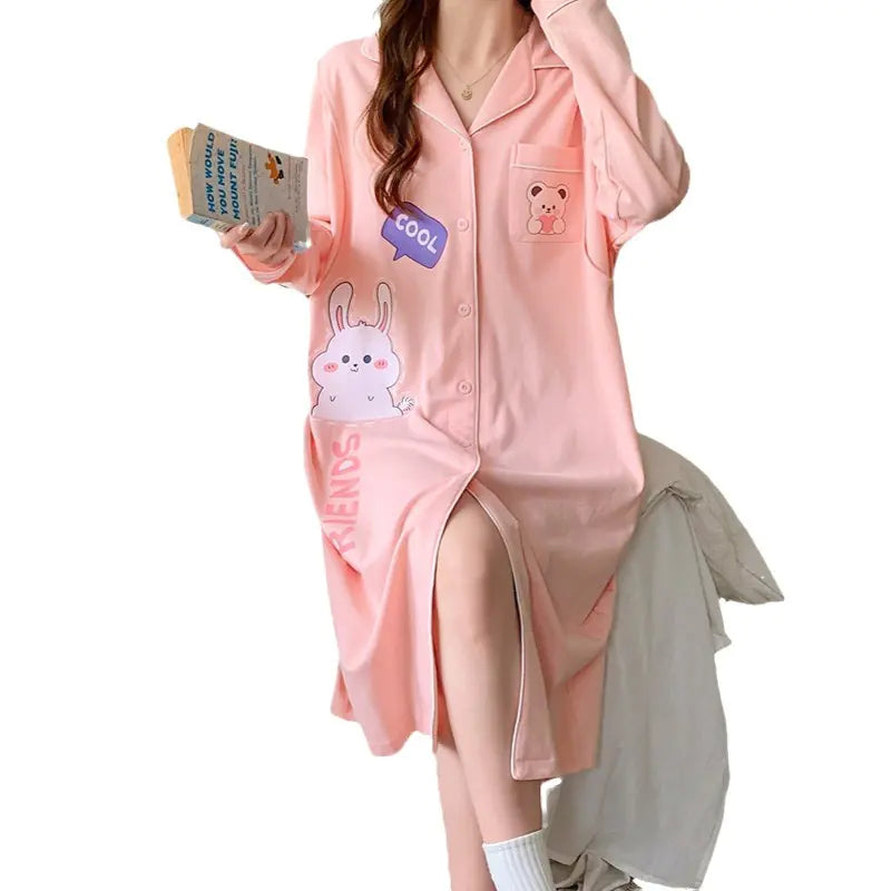 Cotton Maternity Nightgown for Nursing, Long Sleeve - Live to Shop