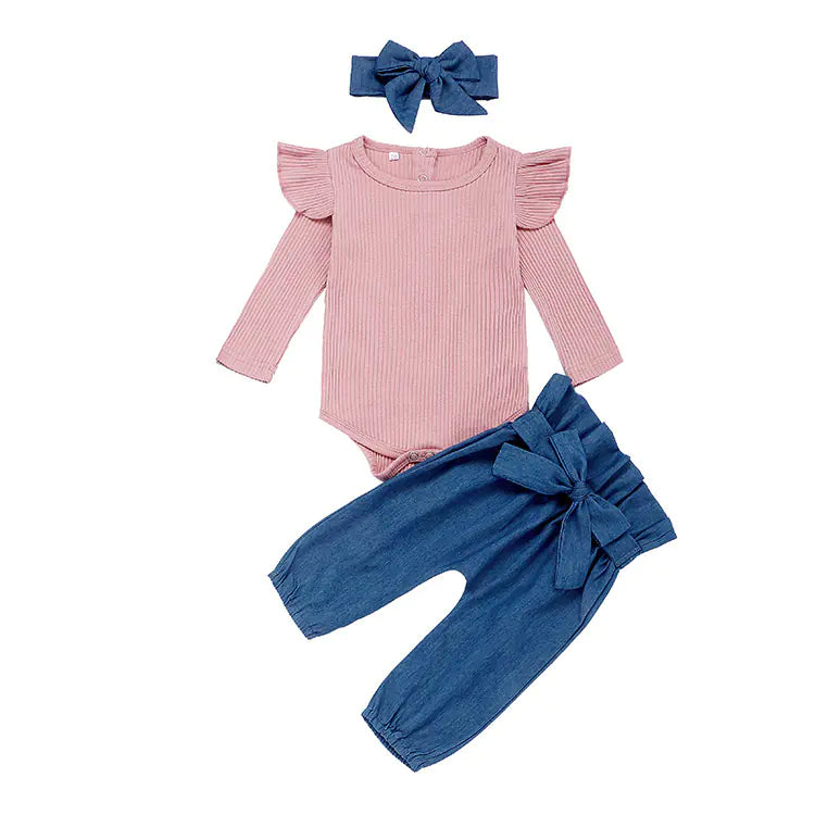 New Baby Long Sleeve Triangle Bodysuit Set - Live to Shop