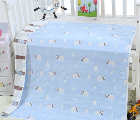 Pure Cotton 6-Layer Baby Bath Towel Blanket, 110cm - Live to Shop