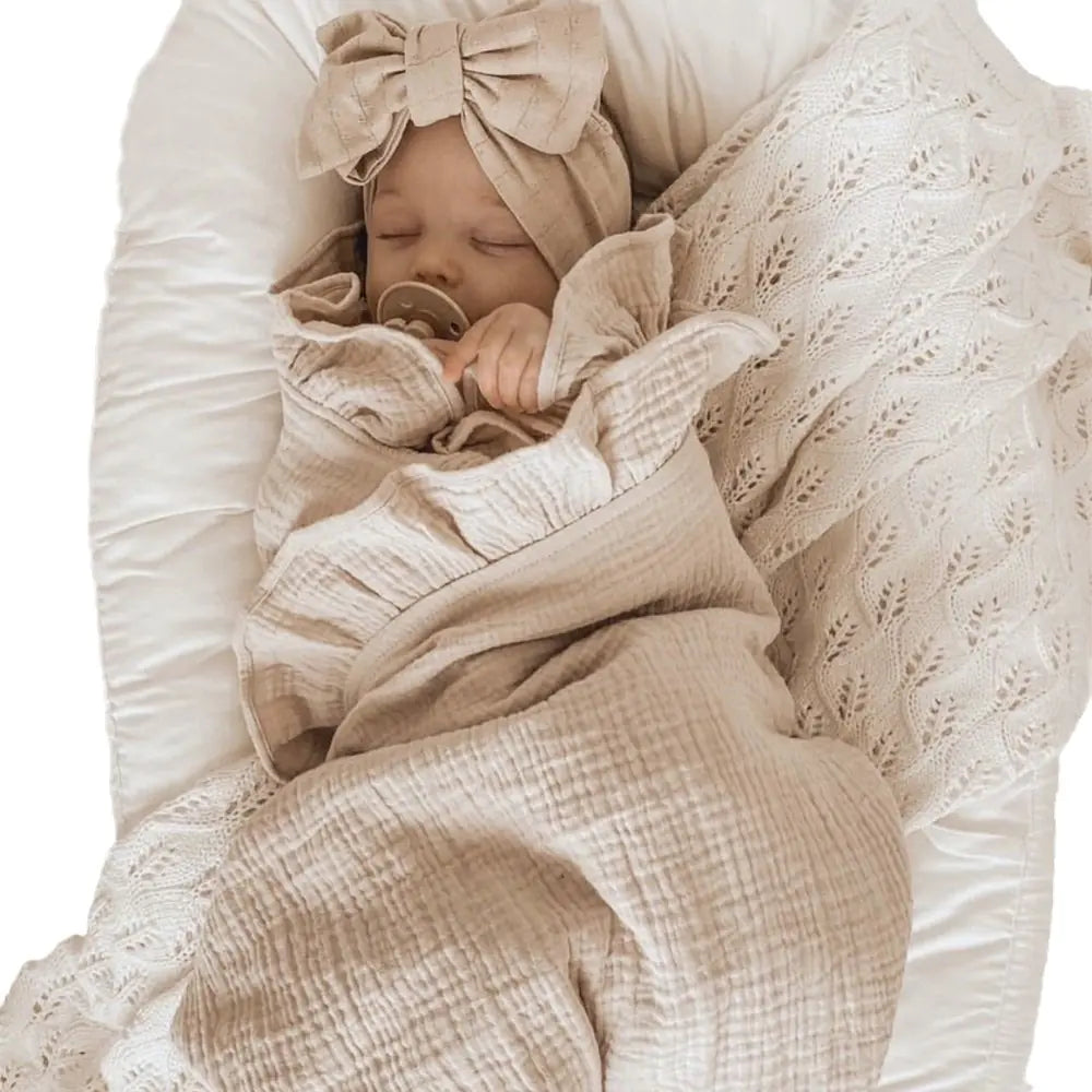 New Embroidered Baby Cotton Muslin Blanket with Ruffles - Live to Shop