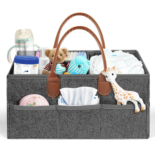 Kevenal Baby Diaper Caddy Organizer Large Diaper Caddy Basket Car Diaper Caddy Felt Storage Basket Diaper Organizer Baby Newborn Essentials Must Haves Diaper and Wipes Organizer Deep Gray - Live to Shop