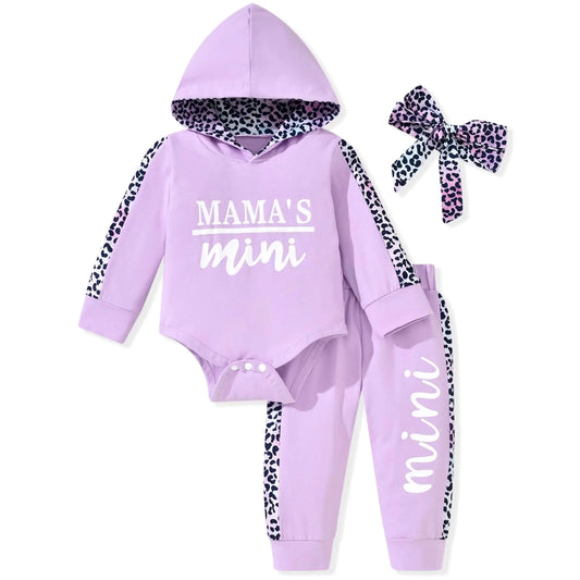 MINIFEIKO Baby Girl Outfit Infant Hoodie Romper Long Sleeve Leopard Pants Mamas Sweatsuit Mini Fall Autumn Winter Spring Clothes Set 3-6 Months Cheetah Purple - Live to Shop