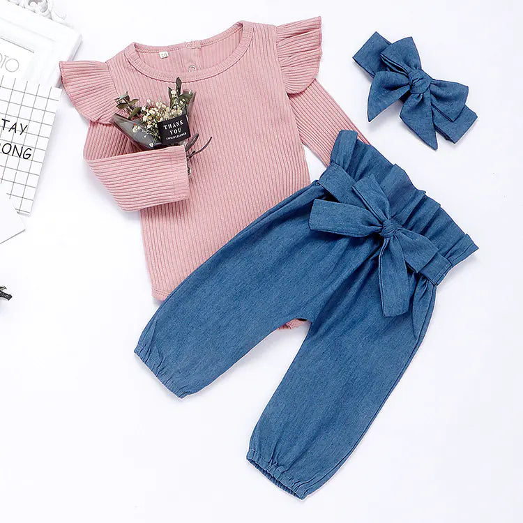 New Baby Long Sleeve Triangle Bodysuit Set - Live to Shop