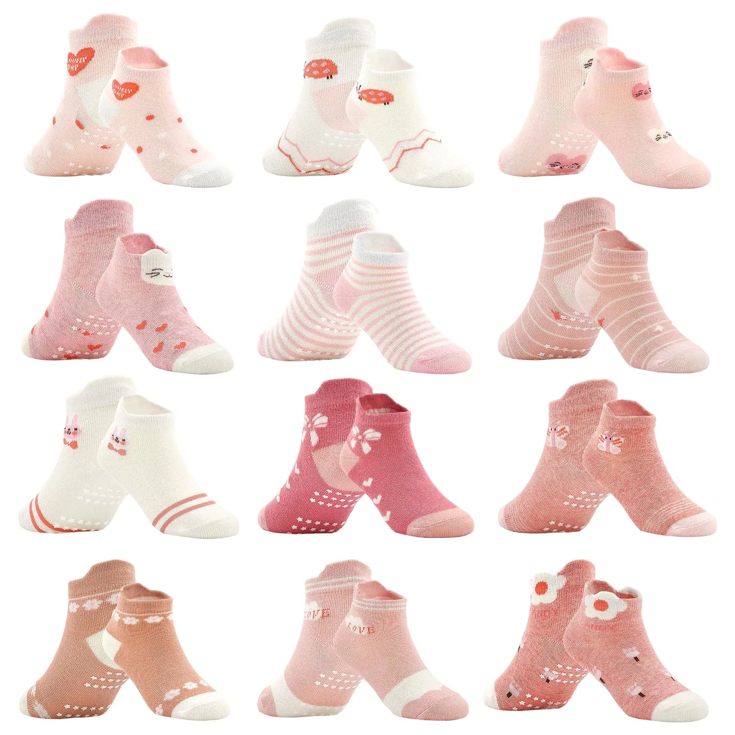 Tphon Toddler Baby Non Slip Socks Ankle Socks with Grippers Kids Boys Girls Socks 12 Pairs for 1-3 Years Infant Children