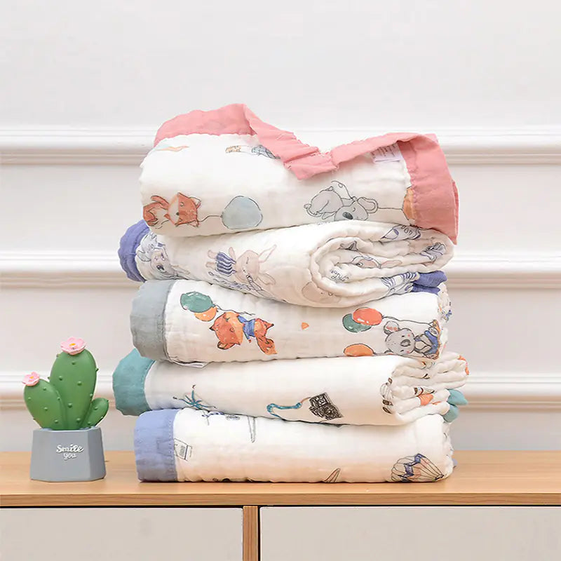 Fluffy Muslin Cotton Baby Blankets with Kids Print - Live to Shop