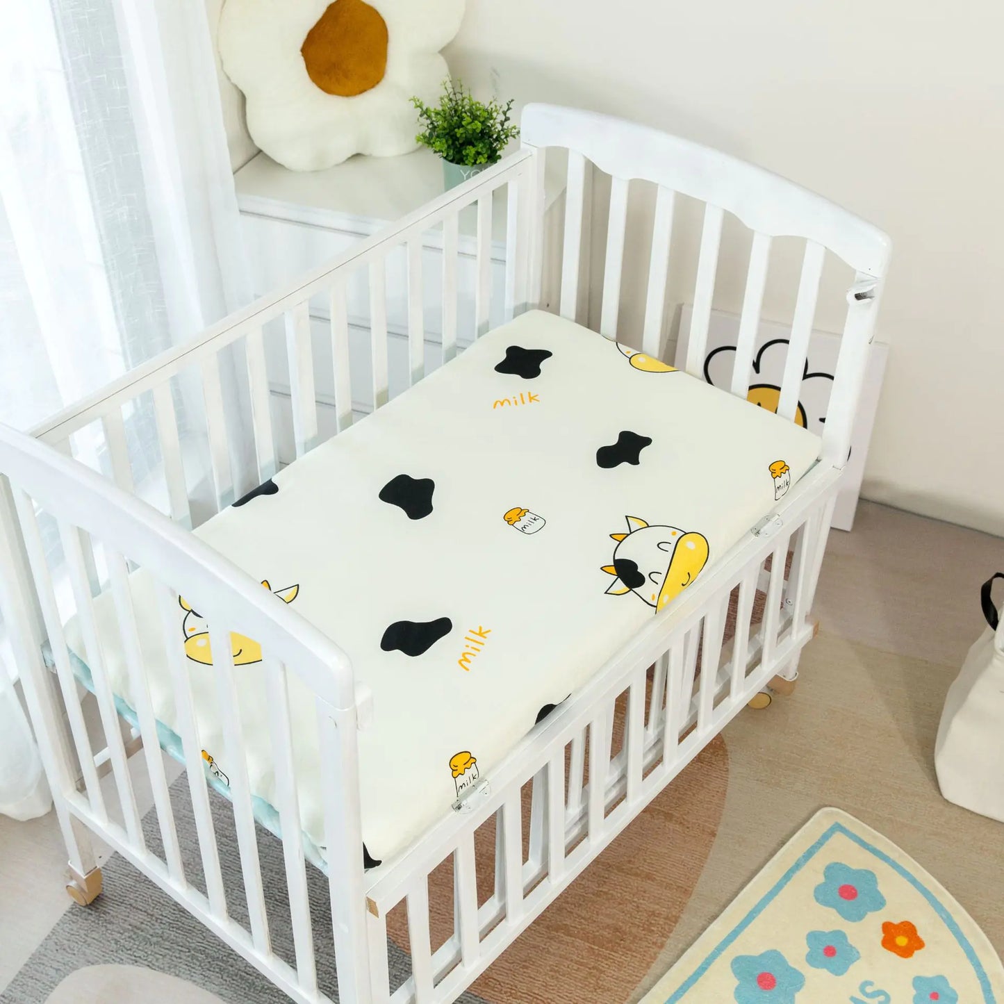 Cotton Infant Muslin Crib Mattress Cover with Print - Live to Shop
