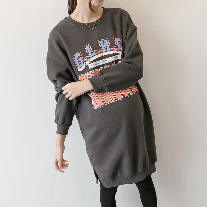 Autumn Winter Maternity Fashion Hoodie Dress (Plus Size) - Live to Shop