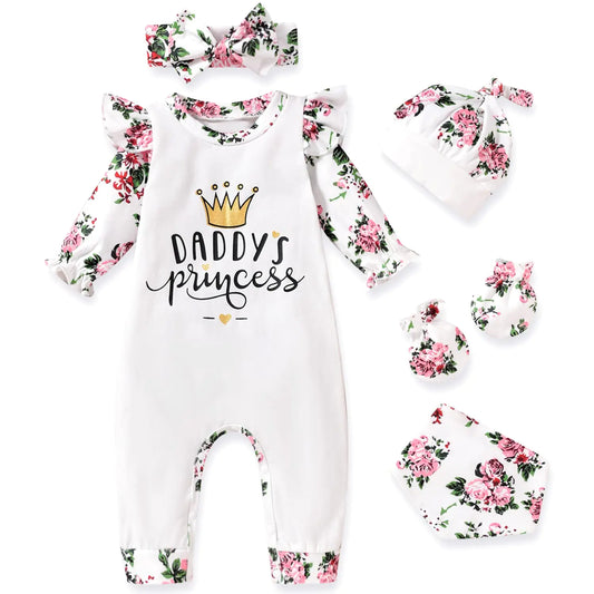 Aalizzwell 0-3 Months Newborn Baby Girls Romper Infant Jumpsuit Fall Winter Clothes Coming Home Outfit Princess Daddy Floral Clothing - Live to Shop
