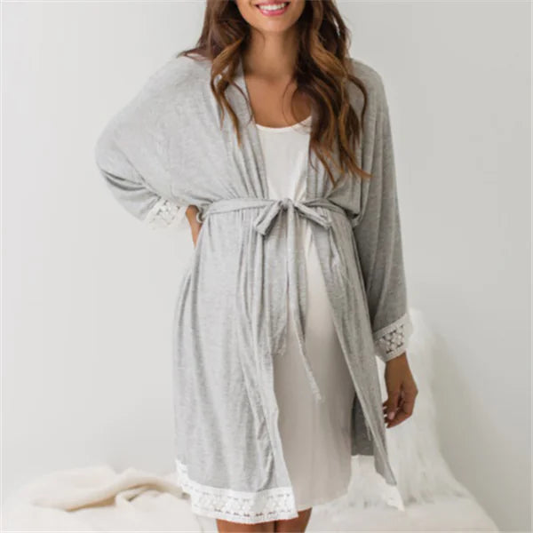 Maternity Lace Trim Pajamas with Nursing Nightgown - Live to Shop