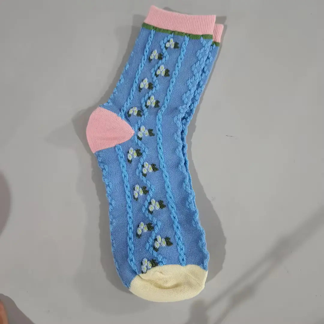 Retro Tulip Floral Cotton Socks - Live to Shop