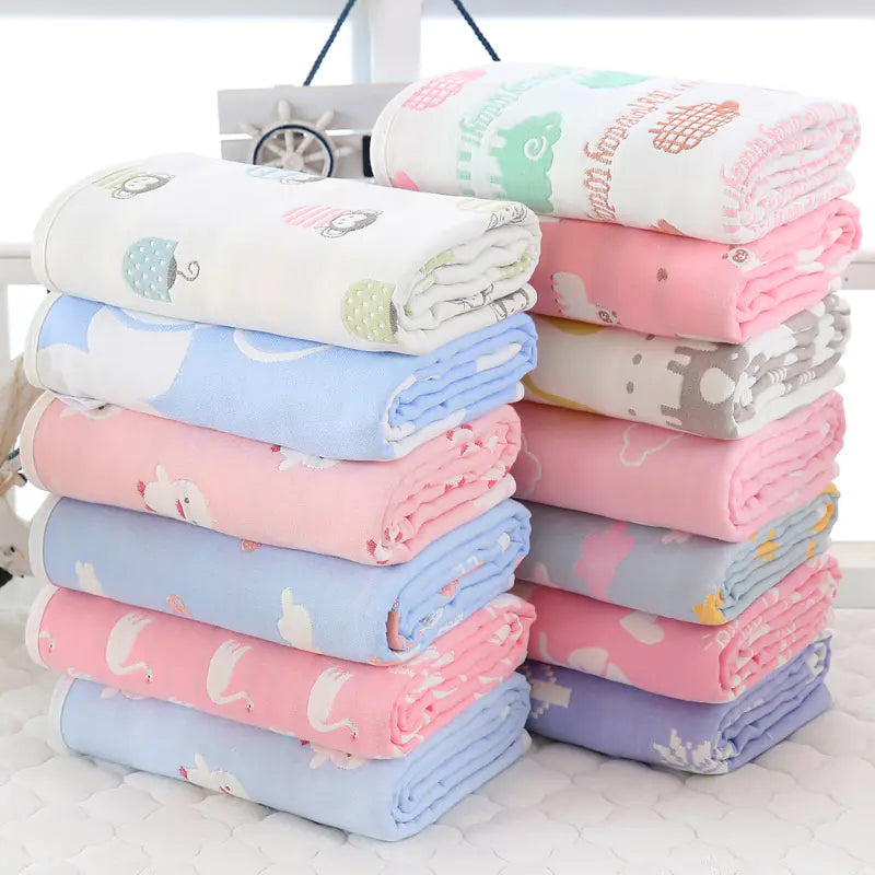 Pure Cotton 6-Layer Baby Bath Towel Blanket, 110cm - Live to Shop