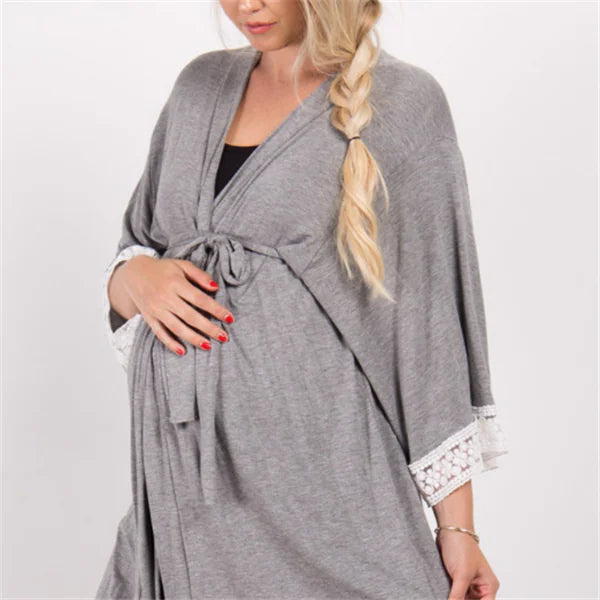 Maternity Lace Trim Pajamas with Nursing Nightgown - Live to Shop