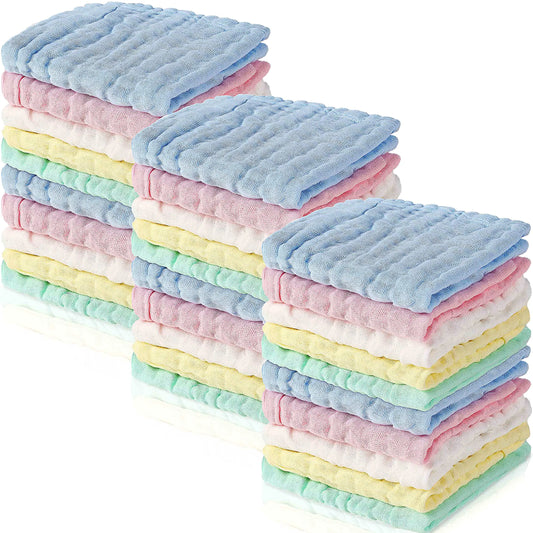 Chumia 30 Pcs Baby Muslin Washcloths Muslin Burp Cloths Muslin Baby Towel Natural Cotton Burp Cloths Baby Wipes Soft Newborn Baby Face Towel Absorbent for Baby Face Bath Shower 12 x 12 Inches