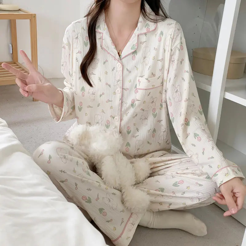 Maternity Nursing Pajama Set for Spring & Autumn - Live to Shop