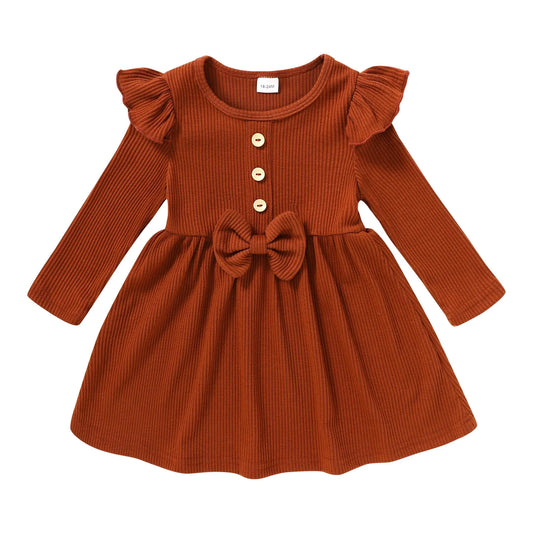 JEELLIGULAR Toddler Baby Girl Sweater Dress Fall Winter Clothes Outfits for Little Girls Long Sleeve Crew Neck Knit Ruffled Dresses(Brown6-7T)…