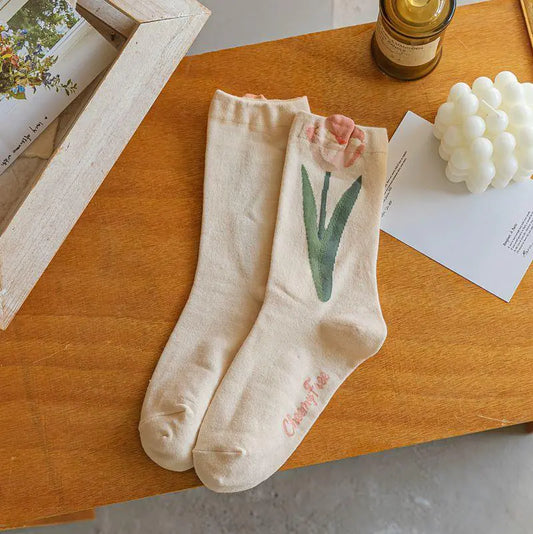 Retro Tulip Floral Cotton Socks - Live to Shop