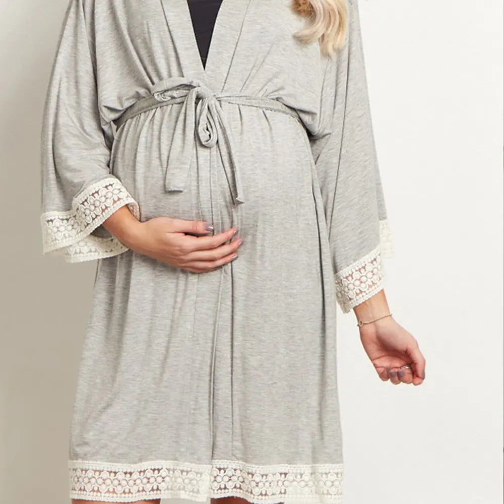 Maternity Lace Trim Pajamas with Nursing Nightgown - Live to Shop