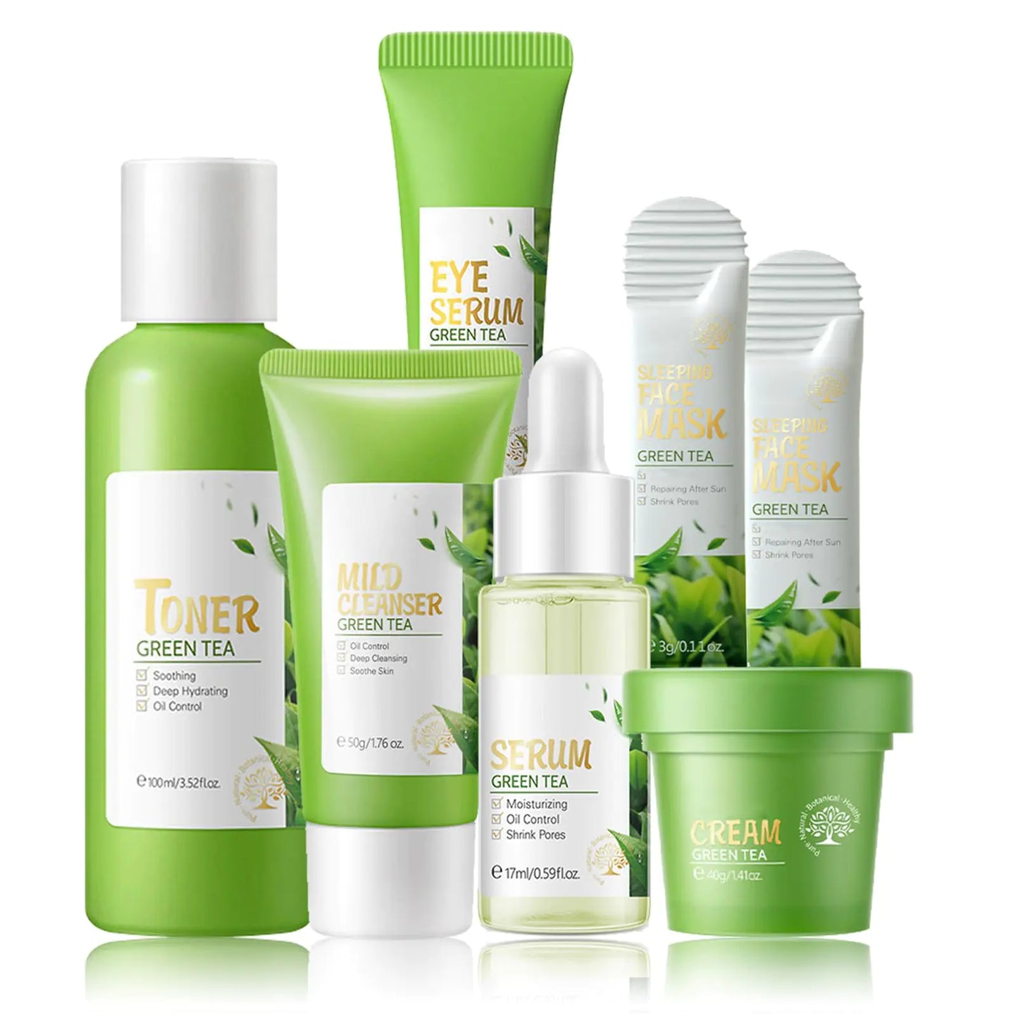 Skin Care Products Set Green Tea Skin Care Sets Women Gift SetsSkin Care Routine Kit with Toner Serum Face Cream Eye Cream Cleanser Sleep MaskKorean Beauty Products (SetD) - Live to Shop