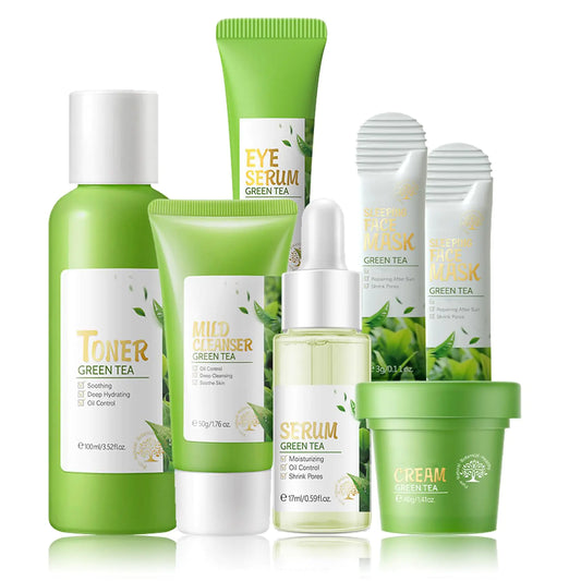 Skin Care Products Set Green Tea Skin Care Sets Women Gift SetsSkin Care Routine Kit with Toner Serum Face Cream Eye Cream Cleanser Sleep MaskKorean Beauty Products (SetD) - Live to Shop
