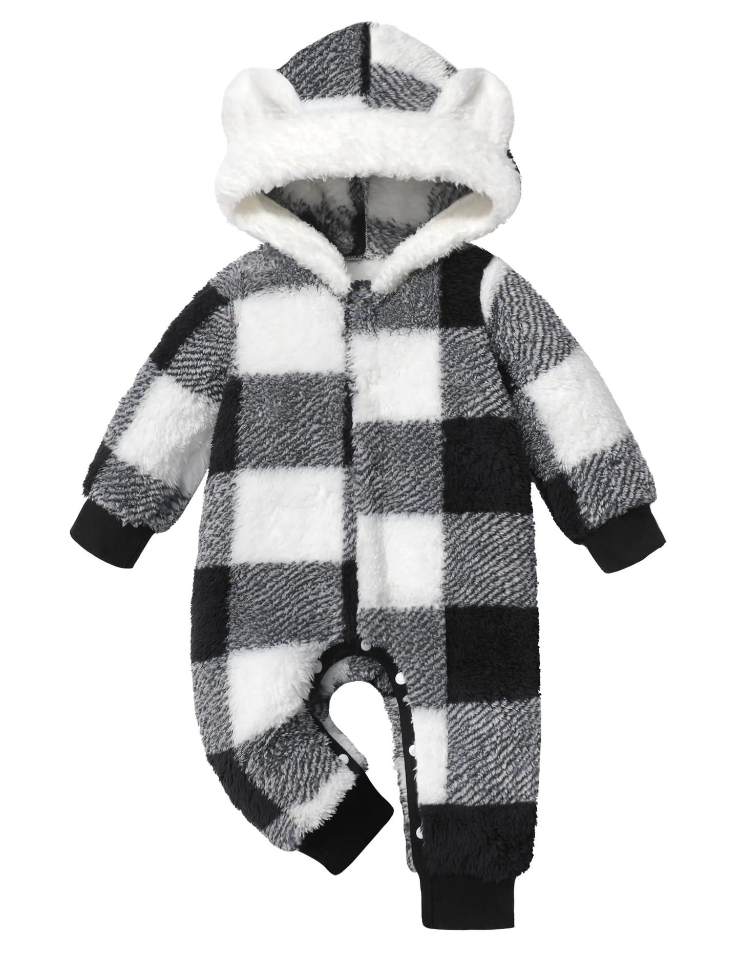 Von kilizo Baby Boy Clothes 3-6 Months Boy Clothes Winter Baby Snowsuit Bunting Warm Suit Bear Fleece Onesie Hooded Plaid Snap Romper Jumpsuit Coat Baby Boy Outfits 3-6 Months Black - Live to Shop